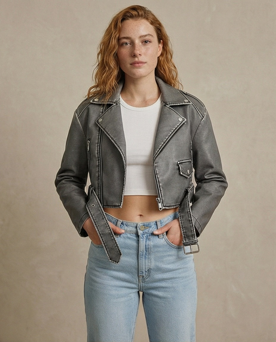 Distressed Leather Moto Jacket