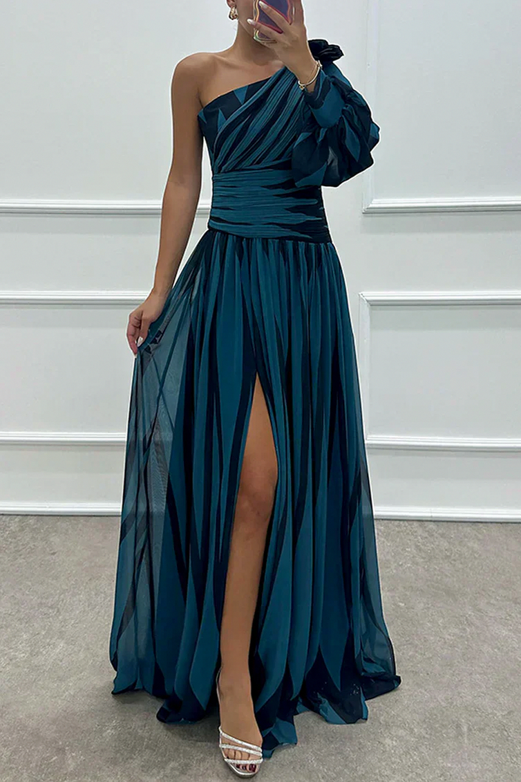 Chiffon One Shoulder Maxi Dress