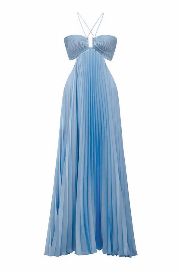 Pleated Halter Cutout Maxi Dress