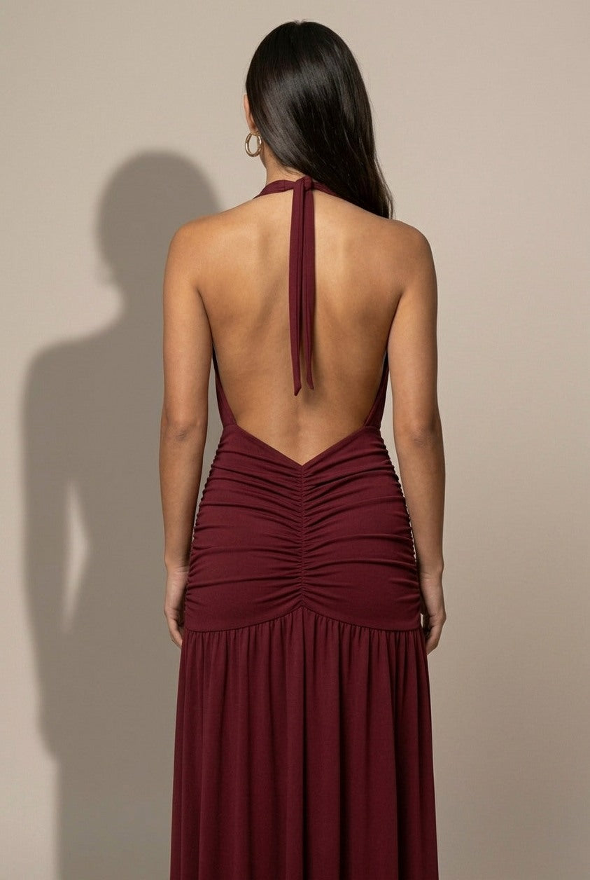 Halter Ruched Maxi Dress