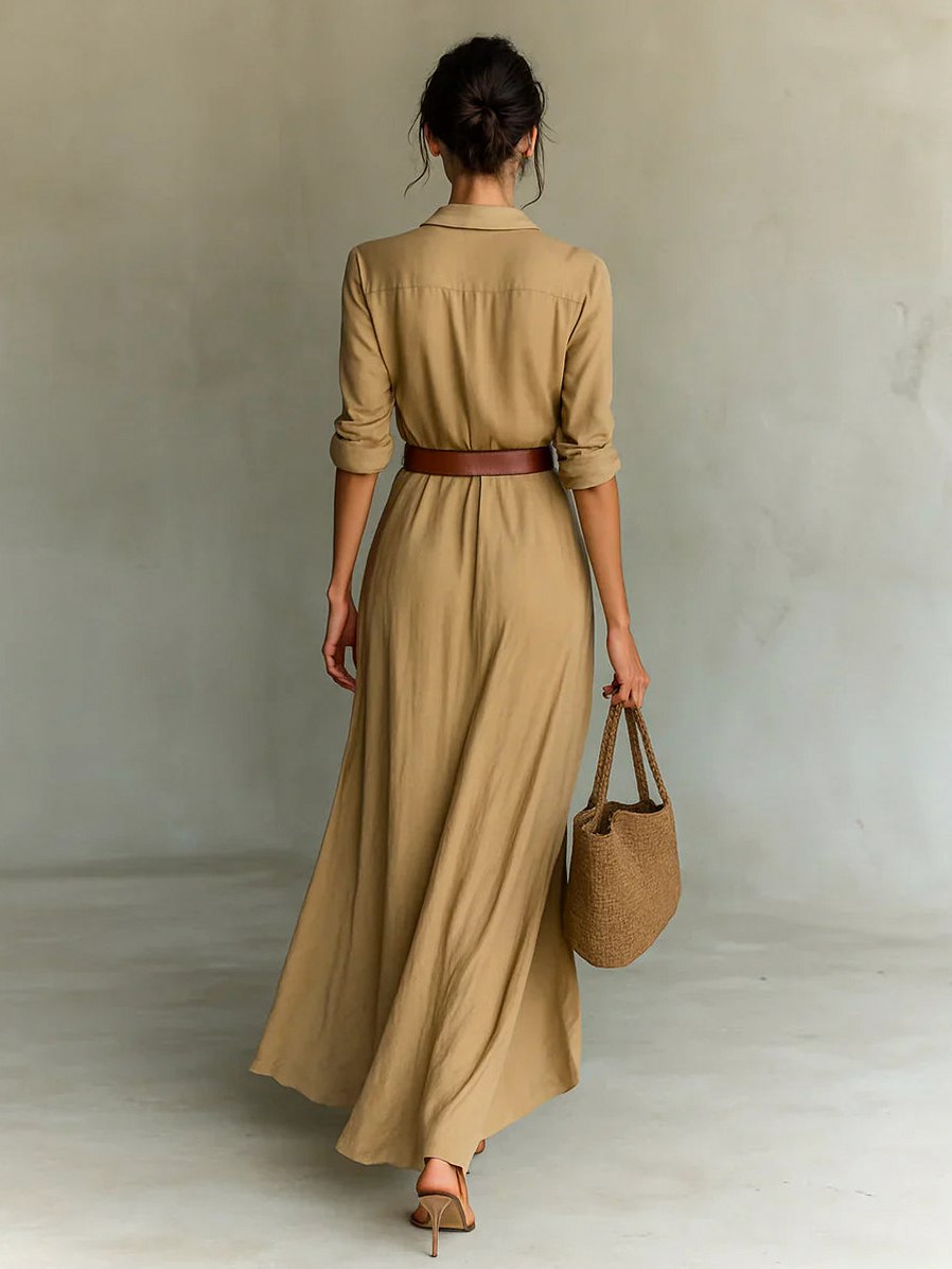 Long Sleeve Ruched Shirt Dress