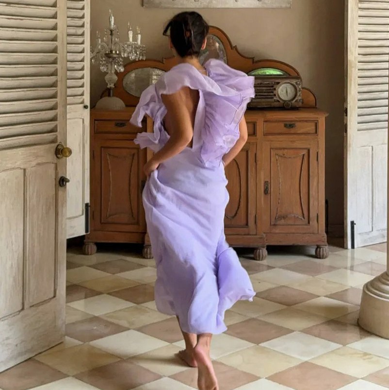 Draped Ruffle Maxi Dress