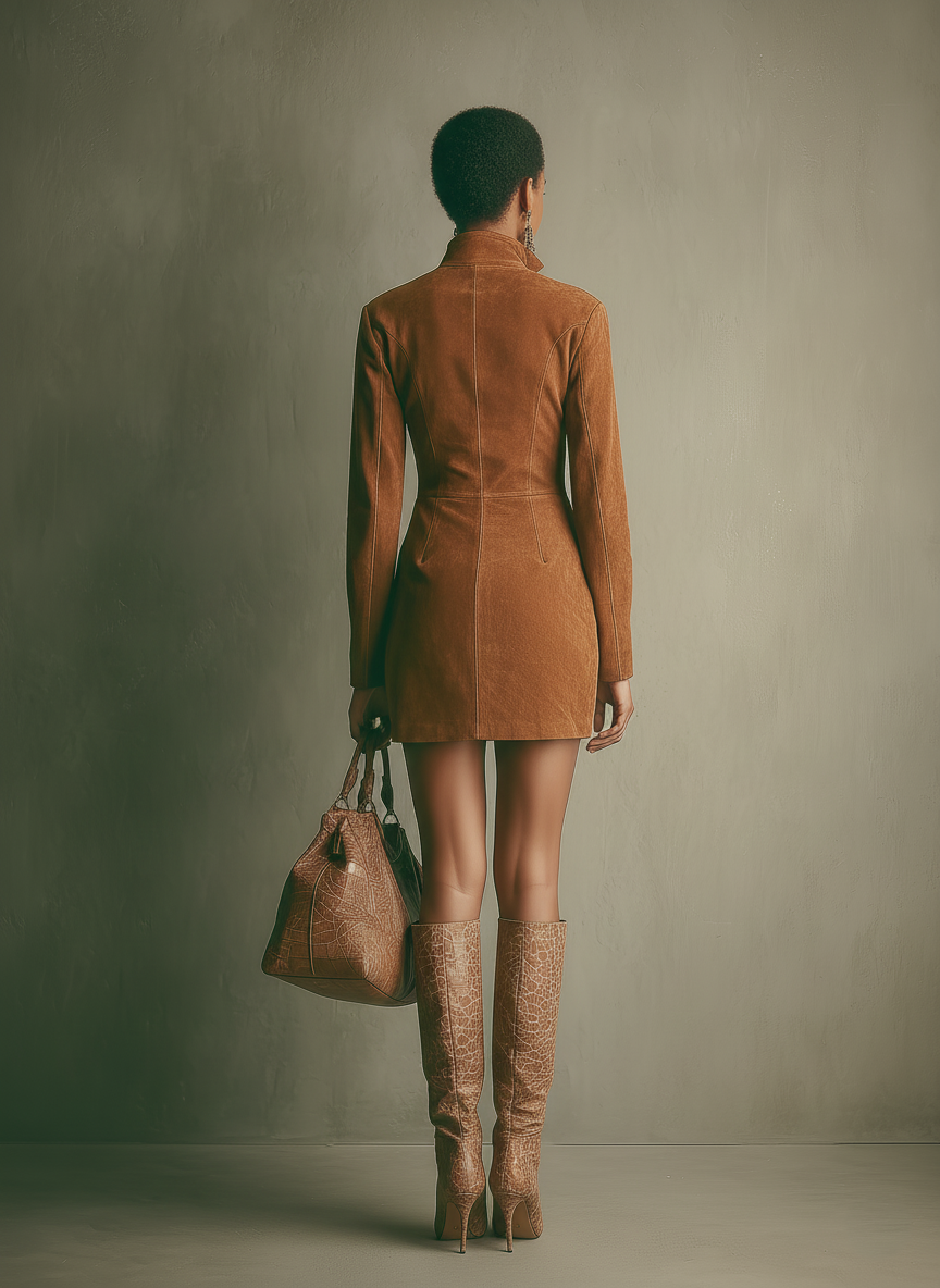 Suede Zip Up Mini Dress