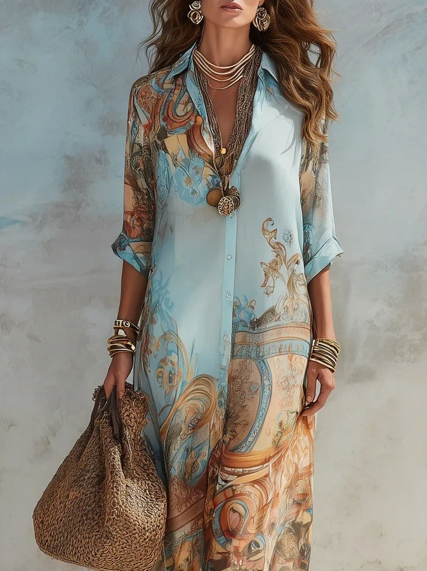 Georgette Abstract Maxi Shirt Dress