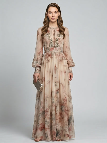 Floral Georgette Long Sleeve Maxi Dress
