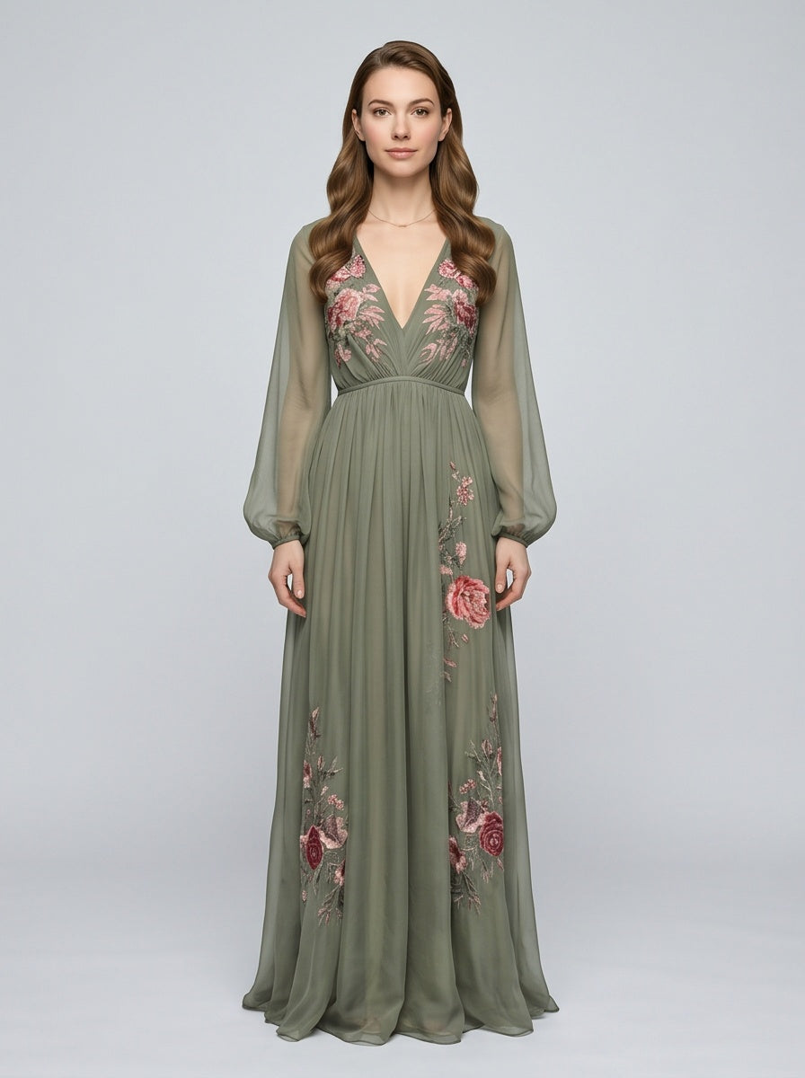 Georgette Floral Embroidered Maxi Dress