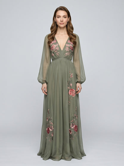 Georgette Floral Embroidered Maxi Dress