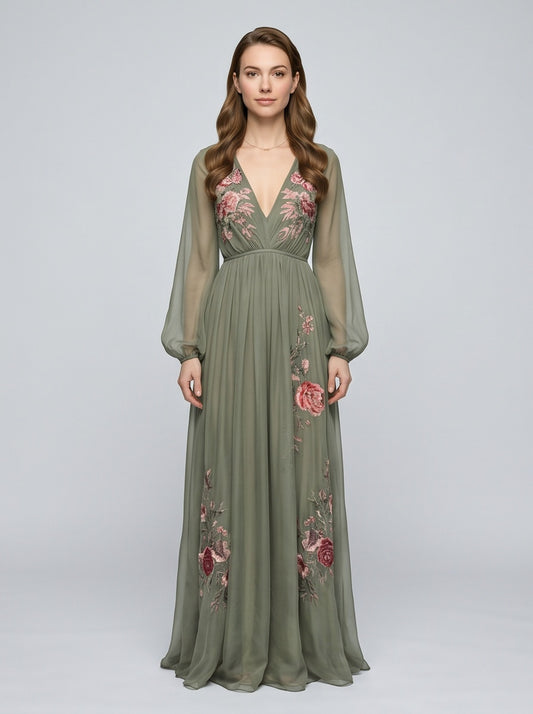 Georgette Floral Embroidered Maxi Dress