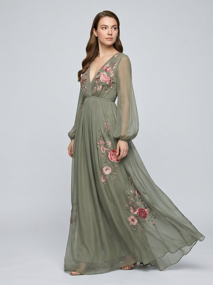 Georgette Floral Embroidered Maxi Dress