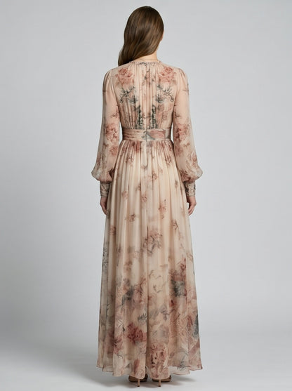 Floral Georgette Long Sleeve Maxi Dress