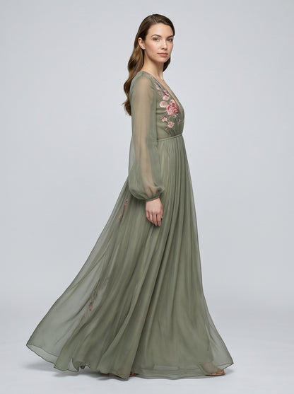 Georgette Floral Embroidered Maxi Dress