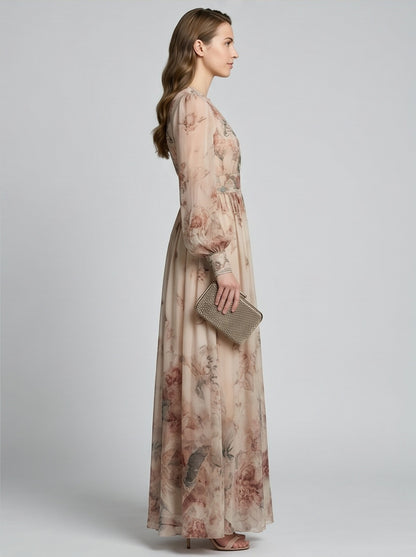 Floral Georgette Long Sleeve Maxi Dress