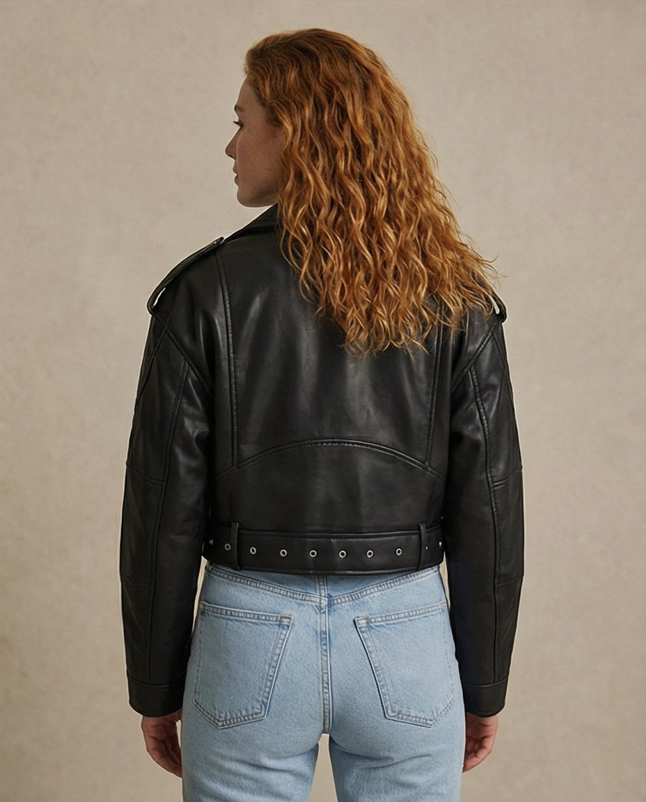 Classic Belted Leather Biker Jacket