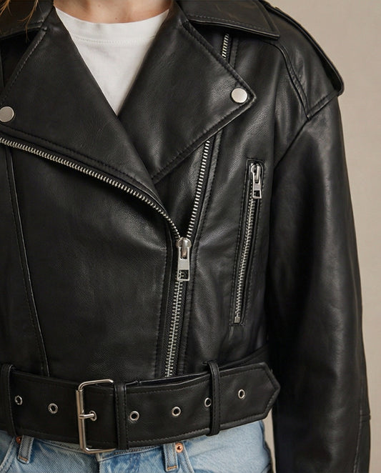 Classic Belted Leather Biker Jacket