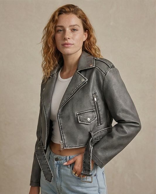 Distressed Leather Moto Jacket