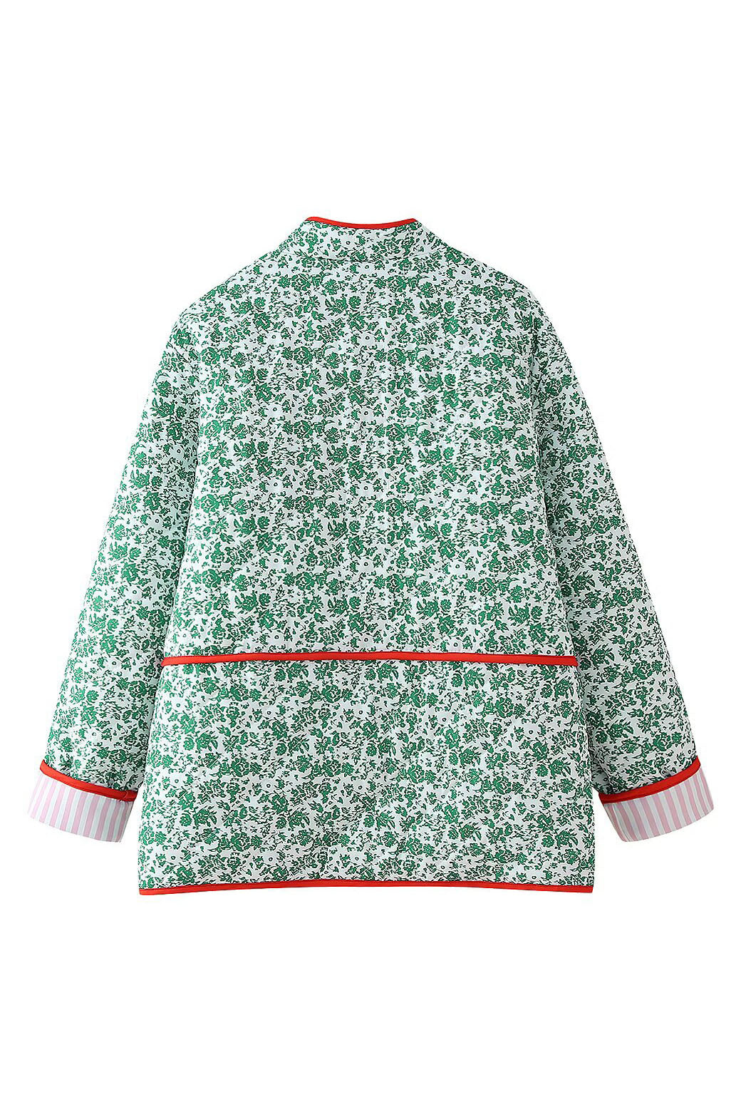 Green - Women's olive green onion quilted jacket featuring a button-front closure, ribbed collar, and rolled cuffs revealing a contrast leopard print lining.