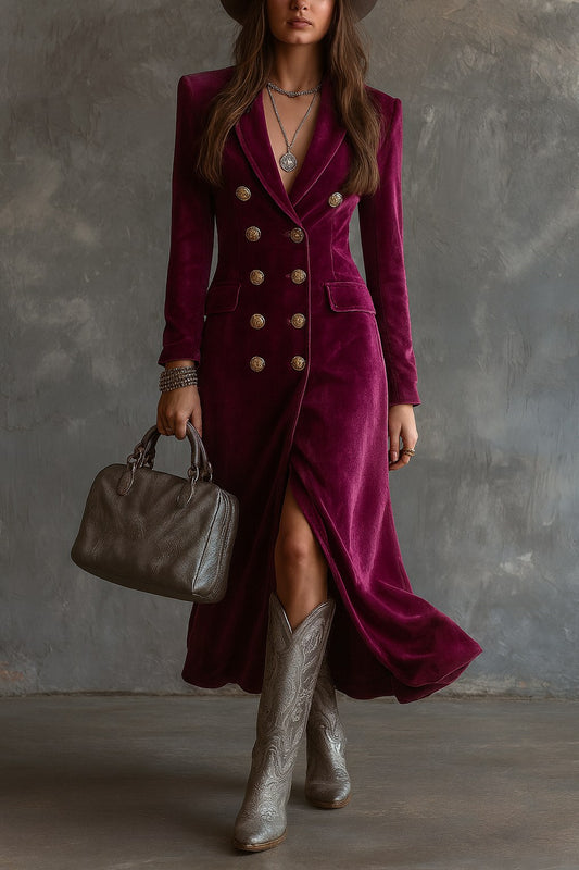 Velvet Double Breasted Maxi Dress