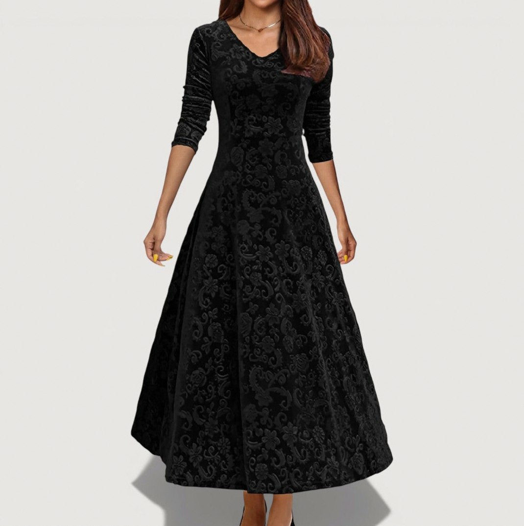 Velvet Floral Long Sleeve Maxi Dress
