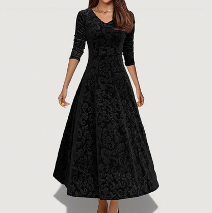 Velvet Floral Long Sleeve Maxi Dress