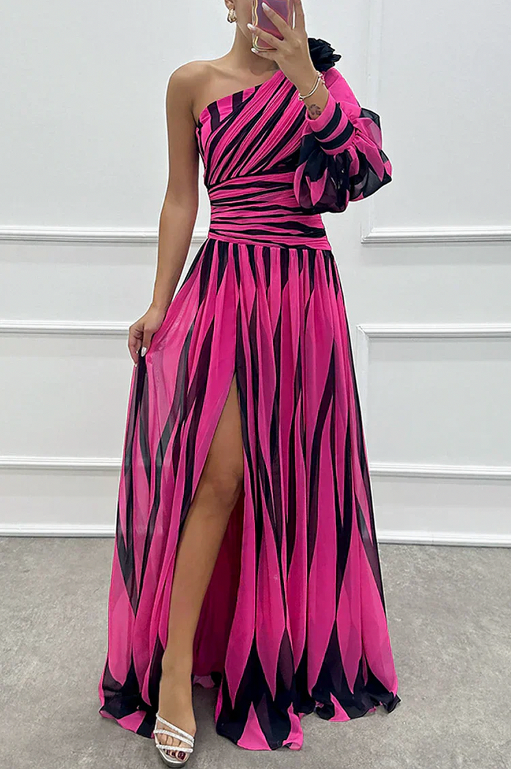 Chiffon One Shoulder Maxi Dress