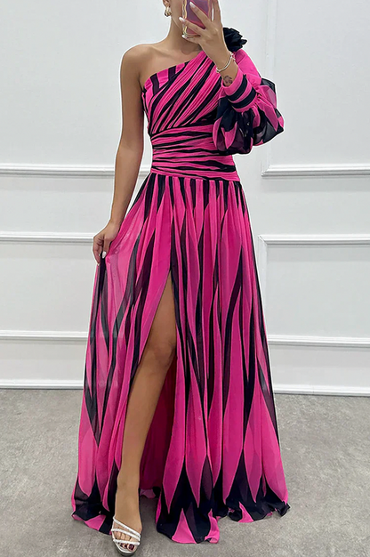 Chiffon One Shoulder Maxi Dress