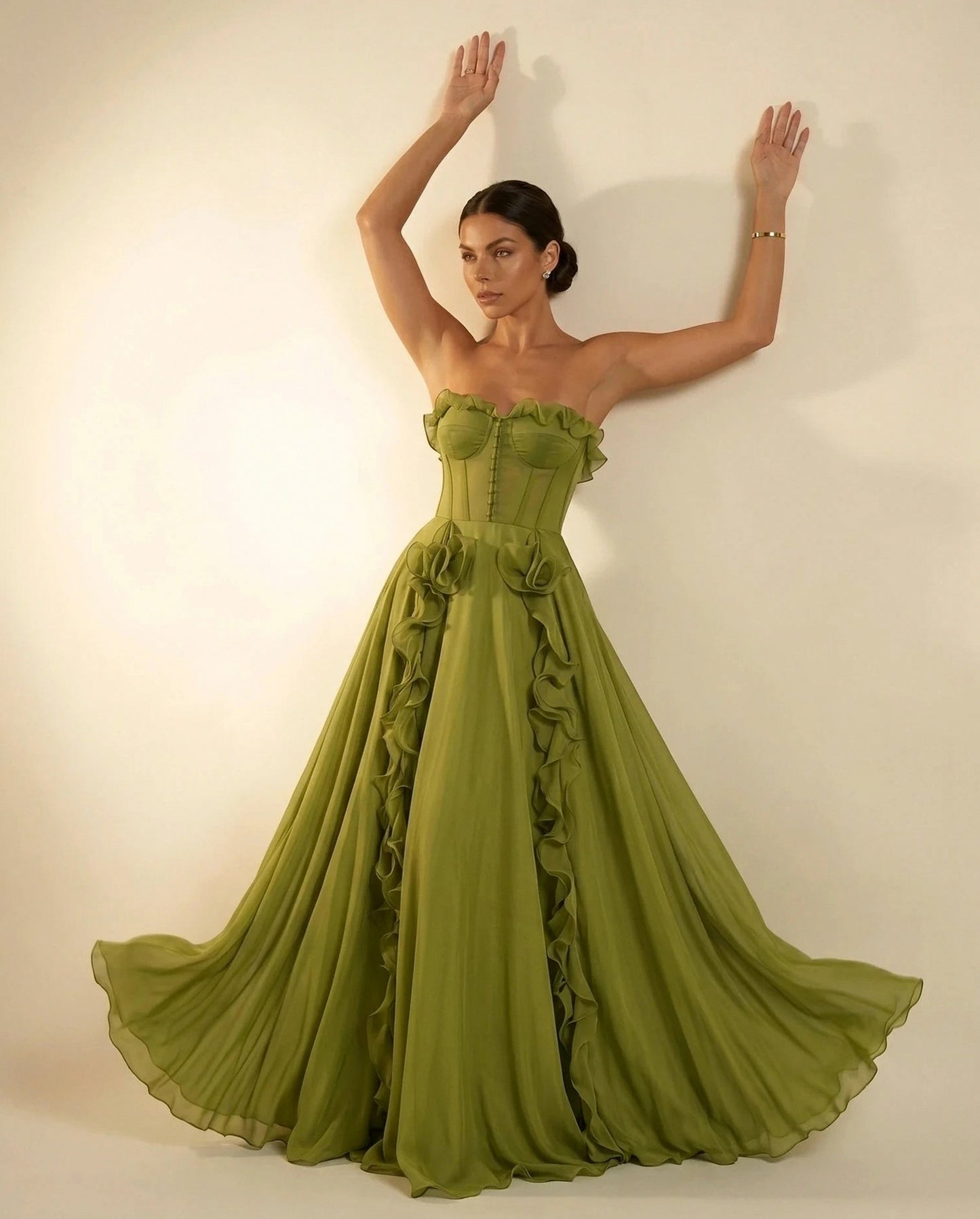 Corset Strapless Ruffle Maxi Dress