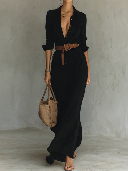 Long Sleeve Ruched Shirt Dress