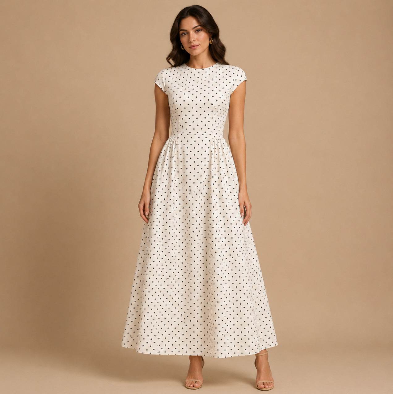 Polka Dot Pleated Maxi Dress