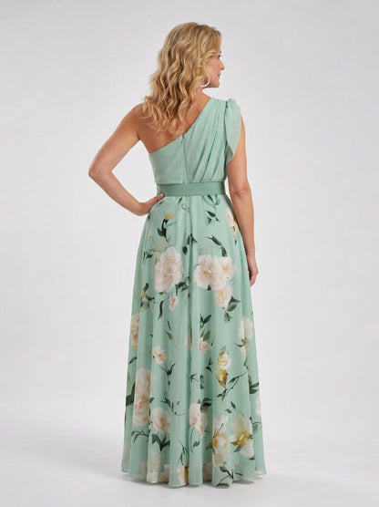 Floral One Shoulder Belted Maxi