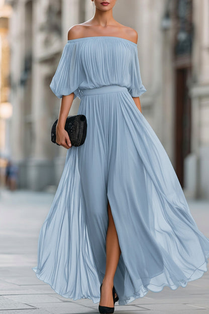 Off Shoulder Pleated Maxi Dress