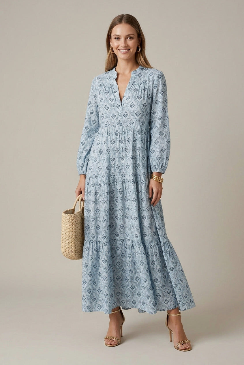 Geometric Print Tiered Maxi Dress