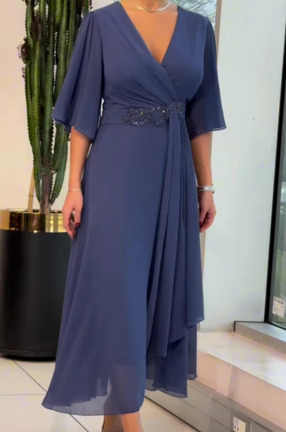 Wrap Short Sleeve Midi Dress