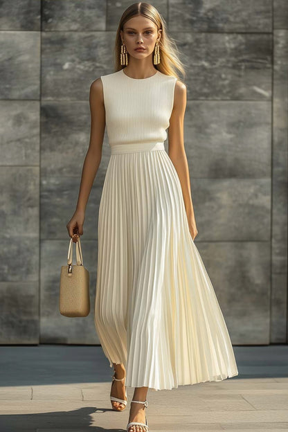 High Neck Pleated Maxi Dress