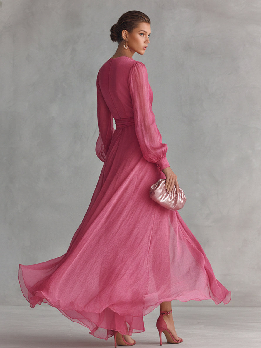 Chiffon Wrap Long Sleeve Gown