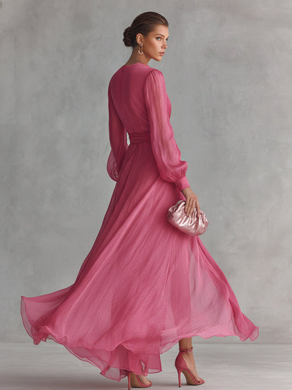 Chiffon Wrap Long Sleeve Gown