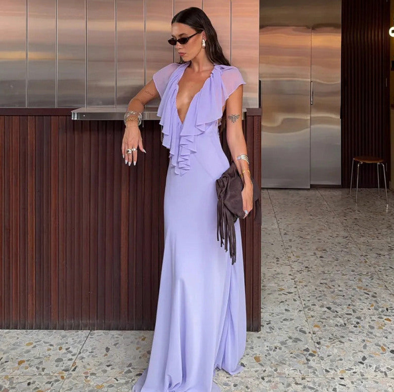 Draped Ruffle Maxi Dress