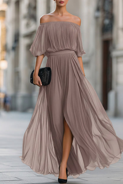 Off Shoulder Pleated Maxi Dress