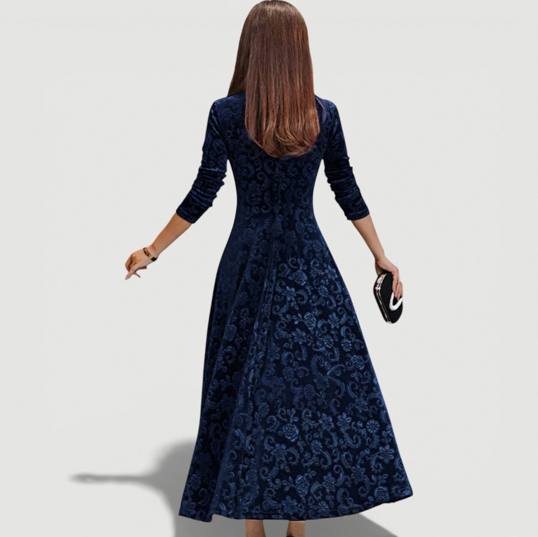 Velvet Floral Long Sleeve Maxi Dress