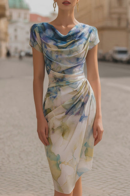Floral Cowl Neck Midi Dress