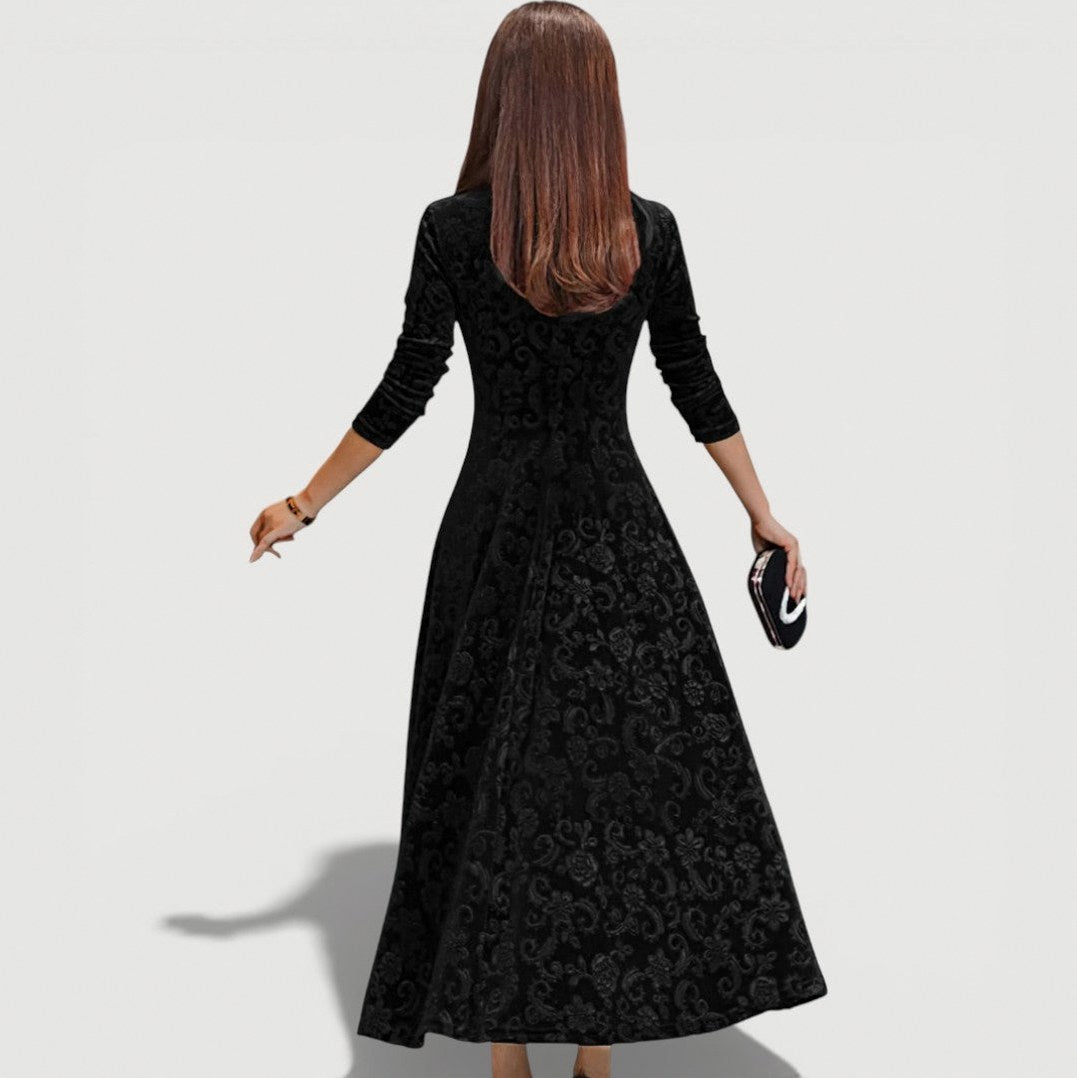 Velvet Floral Long Sleeve Maxi Dress