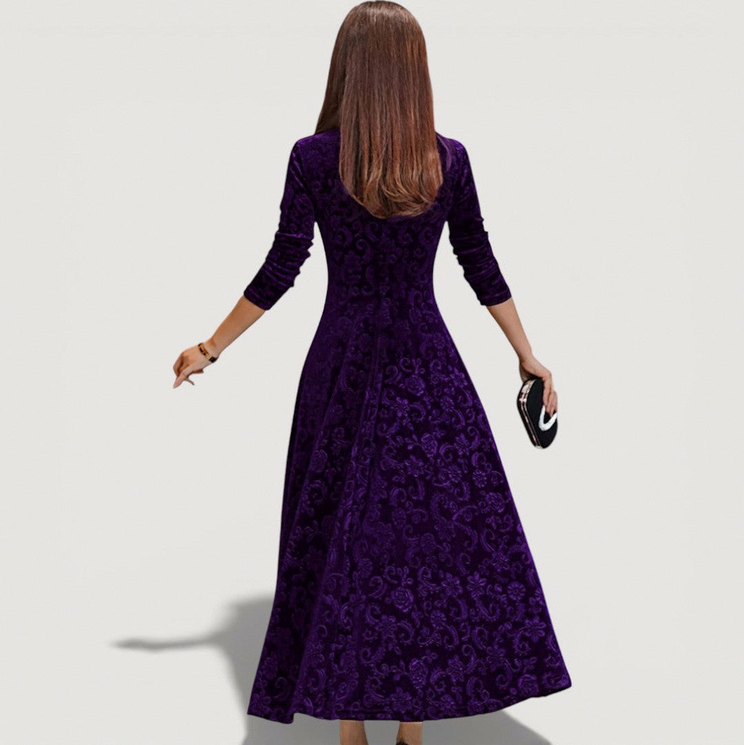 Velvet Floral Long Sleeve Maxi Dress