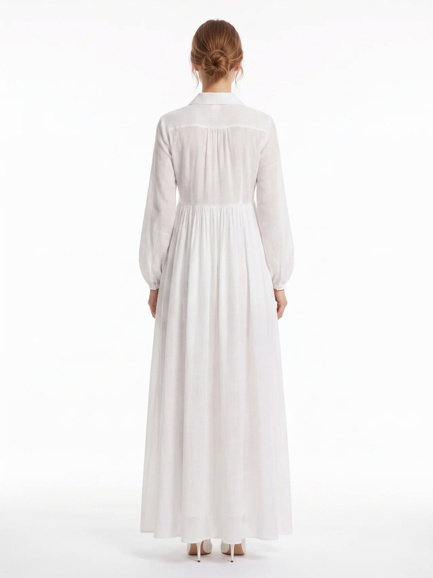 Pleated Long Sleeve Maxi Shirt Dress