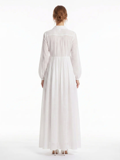 Pleated Long Sleeve Maxi Shirt Dress