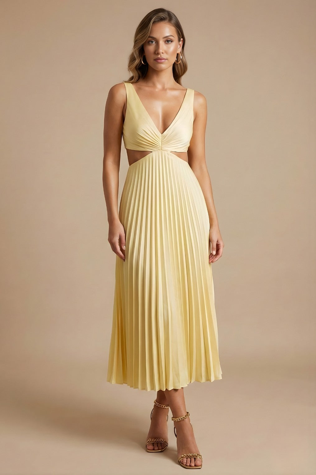 Cutout Pleated Midi Dress