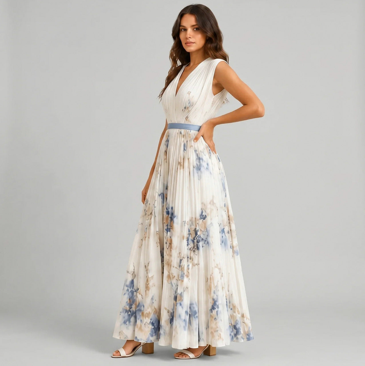 Floral Pleated Maxi Dress
