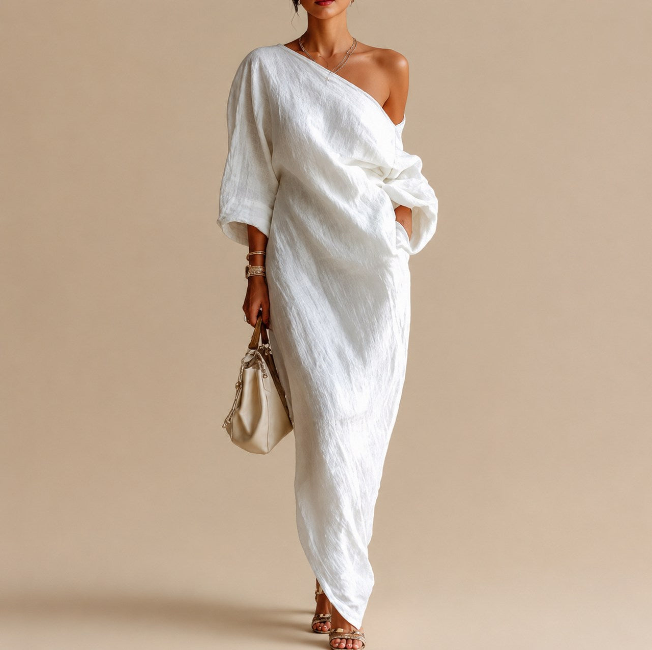 Linen Off Shoulder Maxi Dress