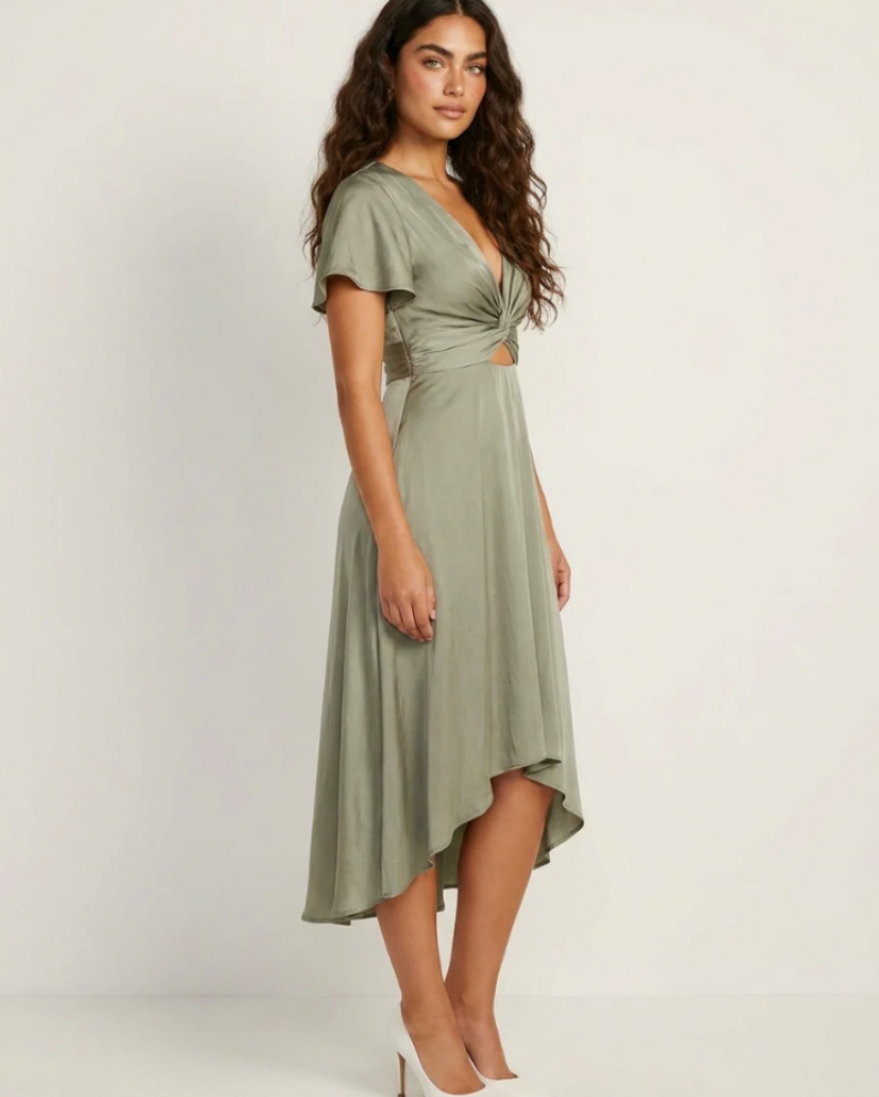 Short Sleeve Cutout Midi Dress