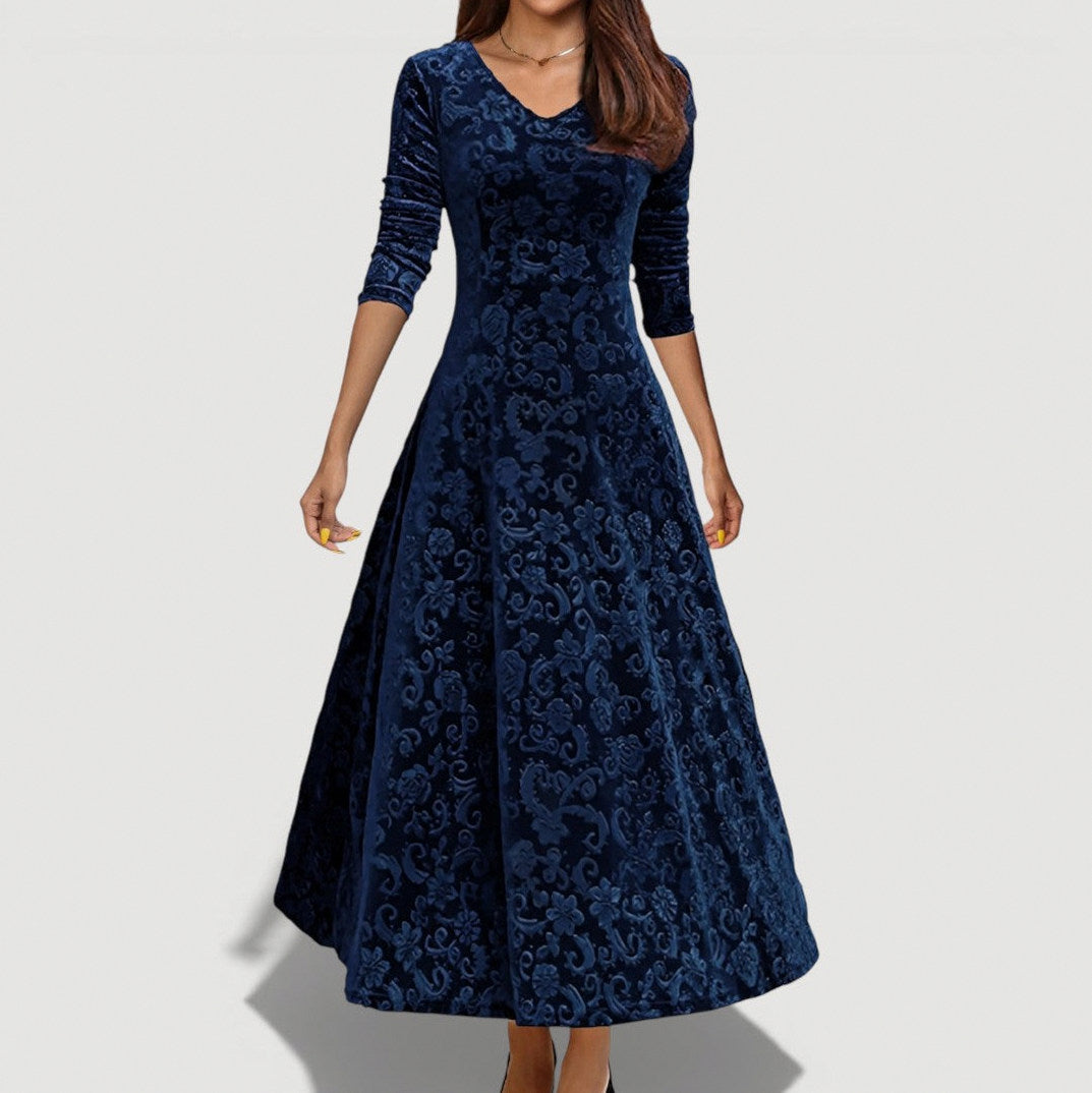 Velvet Floral Long Sleeve Maxi Dress