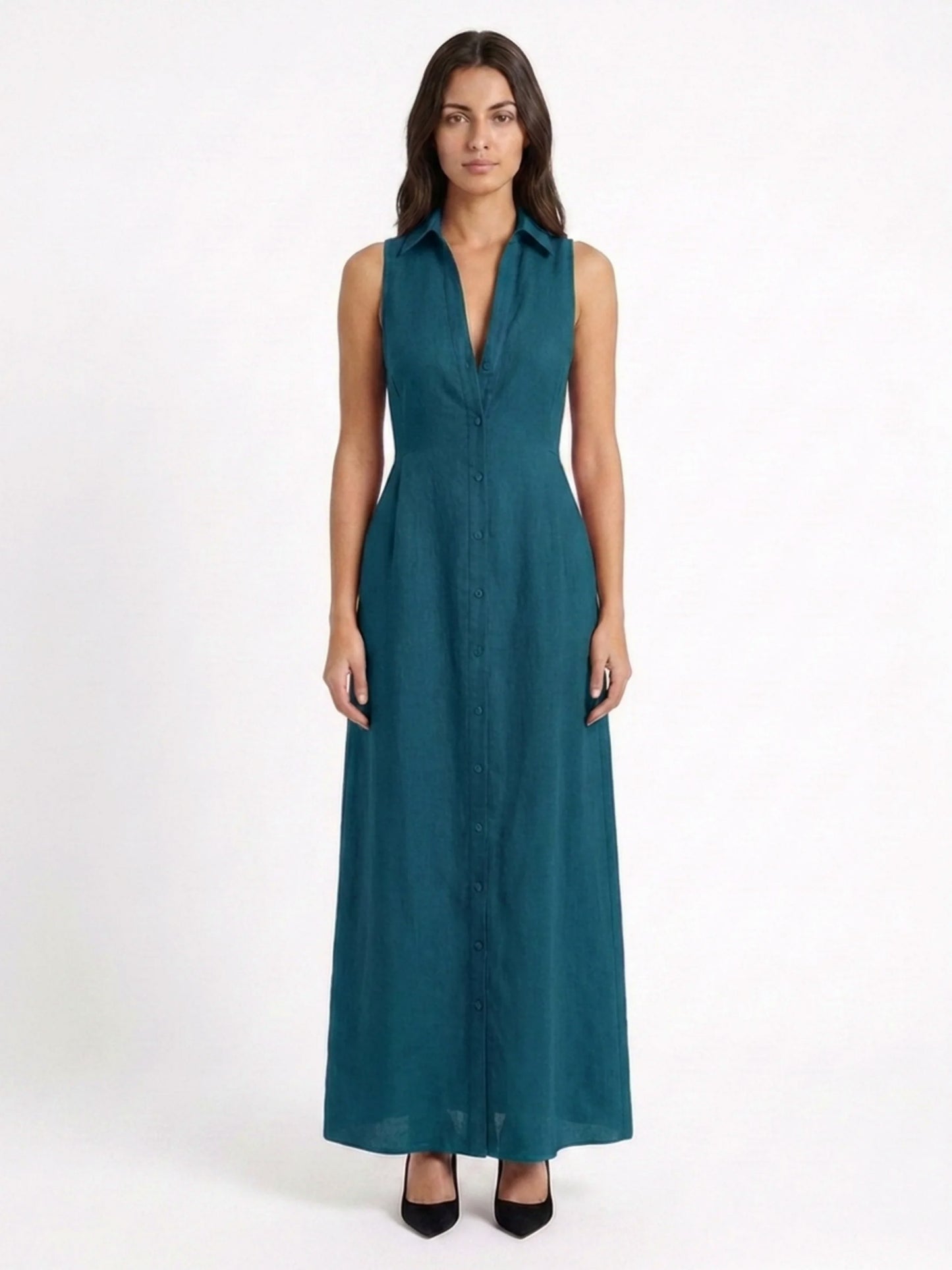 Sleeveless Button Front Maxi Dress