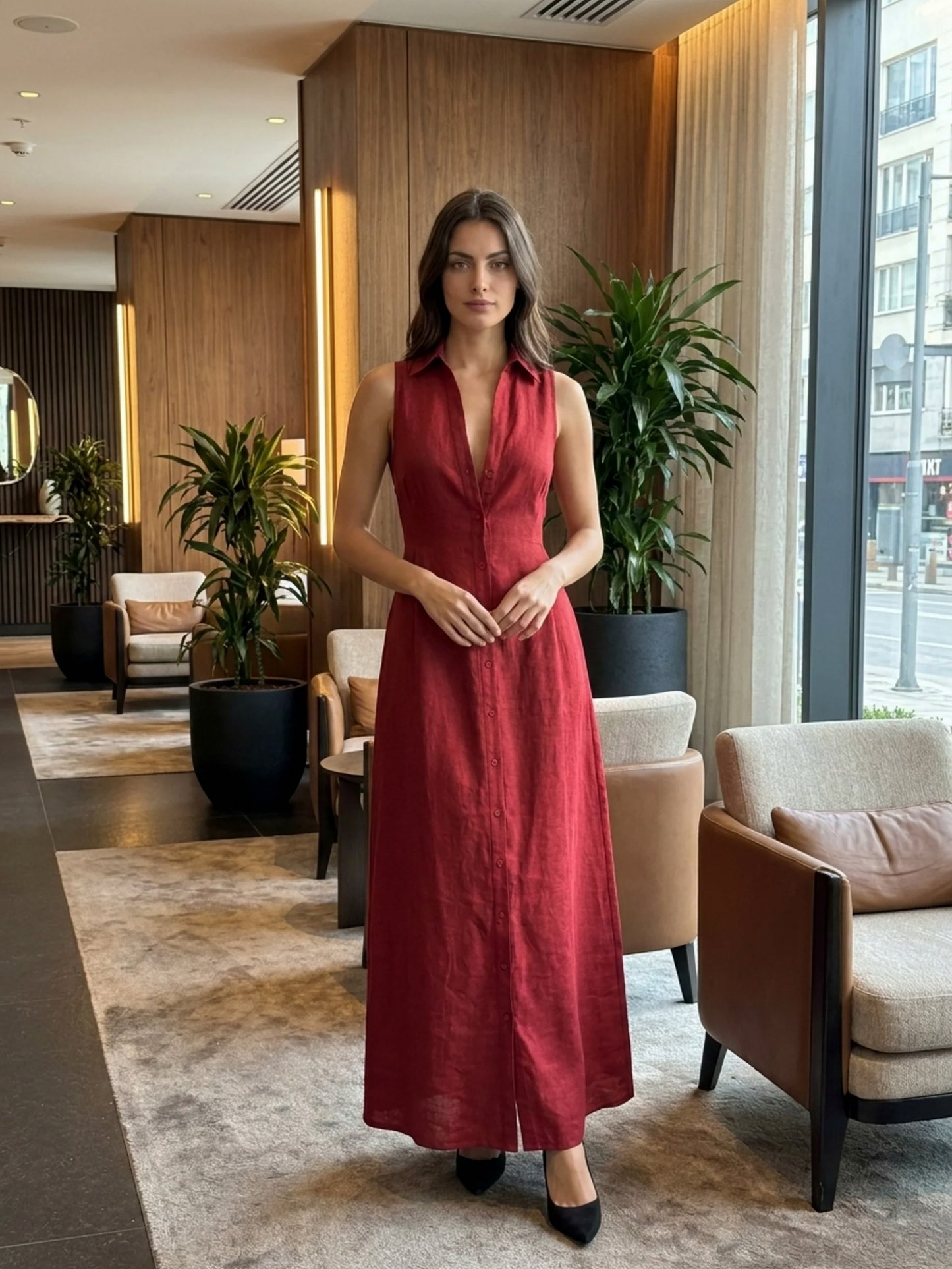 Sleeveless Button Front Maxi Dress